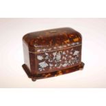 A MOTHER-OF-PEARL INLAID, IVORY-MOUNTED TORTOISESHELL TEA CADDY, SECOND QUARTER OF THE 19th CENTURY,