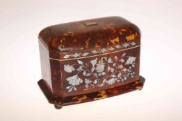 A MOTHER-OF-PEARL INLAID, IVORY-MOUNTED TORTOISESHELL TEA CADDY, SECOND QUARTER OF THE 19th CENTURY,