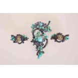 A TURQUOISE AND SAPPHIRE SPRAY BROOCH,