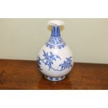 A MING STYLE "BIRD AND FLOWER" YUHUCHUNPING VASE, blue painted with birds on blossoming branches.