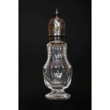 A GEORGE III CUT-GLASS AND SILVER SPICE CASTER OR MUFFINEER, circa 1800,