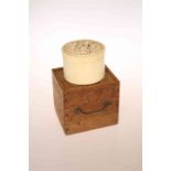 A JAPANESE CARVED IVORY BOX, MEIJI PERIOD, of cylindrical form,