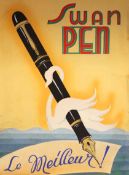 ORIGINAL ARTWORK FOR AN ADVERTISMENT FOR SWAN PENS, c. 1930, "Swan Pen...Le Meilleur!", watercolour.