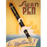 ORIGINAL ARTWORK FOR AN ADVERTISMENT FOR SWAN PENS, c. 1930, "Swan Pen...Le Meilleur!", watercolour.