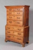 A GEORGE III OAK CHEST ON CHEST,