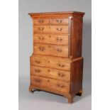 A GEORGE III OAK CHEST ON CHEST,