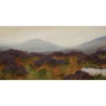 JOHN CARLISLE, HEATHER CLAD MOORLAND, A PAIR, each signed, watercolours, framed. 19cm by 36.