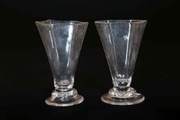 A PAIR OF 18th CENTURY JELLY GLASSES, of tapering hexagonal form, on a stepped circular foot. 9.