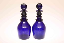 A PAIR OF COBALT BLUE GLASS GIN AND RUM DECANTERS, EARLY 19th CENTURY,