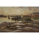 THOMAS SWIFT HUTTON (1865-1935), ENTRANCE TO THE TYNE, SUNSET, signed lower right, watercolour,