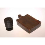 A COUNTRY ELM SPICE BOX, with sliding cover revealing a five-section interior,