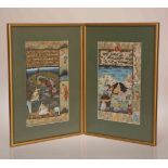 TWO INDIAN WATERCOLOURS, IN THE MUGHAL STYLE, one depicting the procession of a notable lady,