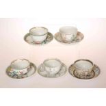 A COLLECTION OF FIVE CHINESE TEA BOWLS AND SAUCERS,