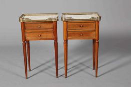 A PAIR OF FRENCH MARBLE TOPPED OCCASIONAL TABLES,