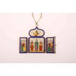 A RUSSIAN SILVER AND ENAMEL TRAVELLING PENDANT TRIPTYCH,