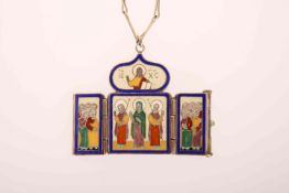 A RUSSIAN SILVER AND ENAMEL TRAVELLING PENDANT TRIPTYCH,