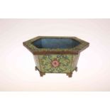 A SMALL CHINESE CLOISONNE ENAMEL JARDINIERE, of hexagonal form,