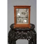 MASON, MIDDLESBROUGH, EARLY 20TH CENTURY MAHOGANY MANTEL CLOCK, the case glazed to the sides,