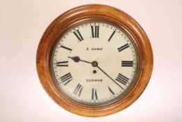 A LATE 19th CENTURY OAK CASED WALL CLOCK, with single fusee movement, with pendulum,