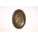 A 19TH CENTURY BRONZE PLAQUE, oval, cast with Apollo playing the lyre. 16.5cm by 11.