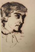 HENRY SCOTT TUKE (BRITISH, 1858-1929), HEAD AND SHOULDER PORTRAIT OF A YOUNG MAN, black ink drawing,