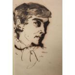 HENRY SCOTT TUKE (BRITISH, 1858-1929), HEAD AND SHOULDER PORTRAIT OF A YOUNG MAN, black ink drawing,