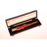 A LATE 19th CENTURY CARVED CORAL AND AMBER CHEROOT HOLDER, with ring-turned amber mouthpiece,