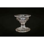A SMALL GLASS PATCH STAND, CIRCA 1770, the moulded bowl with flared rim,