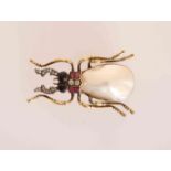 A BAROQUE PEARL, RUBY AND DIAMOND INSECT BROOCH, circa 1900,