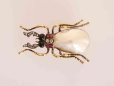 A BAROQUE PEARL, RUBY AND DIAMOND INSECT BROOCH, circa 1900,