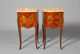 A PAIR OF FRENCH FLORAL MARQUETRY AND MARBLE-TOPPED TABLES,