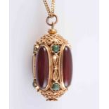 AN INDIAN CARNELIAN AND TURQUOISE SET PENDANT,