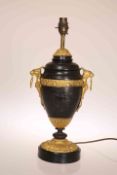 A 19th CENTURY PARCEL GILT METAL LAMP BASE, originally for an oil lamp,