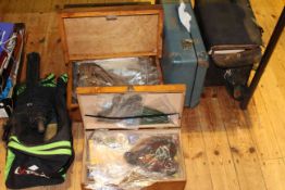 Collection of fishing gear and fly making feathers,