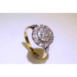 9 carat yellow gold diamond cluster 'pyramid' ring