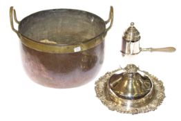 Brass and copper two handled pan,