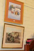 Gillian Butterfield limited edition print 'The Coal Searchers' and Greek harbour scene oil (2)