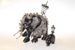 'Jewelled' and white-metal ebony model of a war elephant,