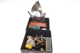 Two small boxes of jewellery, silver ship model,