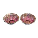 Pair silver overlay amethyst glass dishes