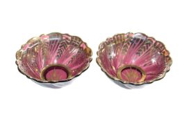 Pair silver overlay amethyst glass dishes