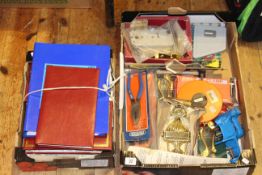 Box of postcards and box of household tools and fitting