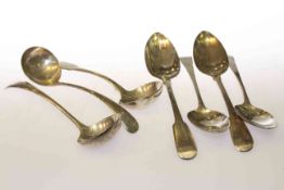 Pair of George III silver tablespoons, Peter & William Bateman, London 1806; a further pair,
