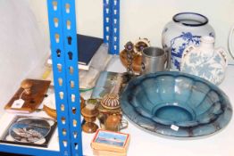 Shipping ephemera, china vases, glass bowl, blotter.