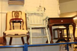 Mahogany Chippendale style side table, revolving book stand, Victorian nursing chair,