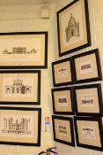 Collection of ten framed architectural prints