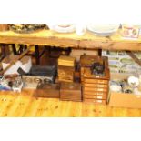 Nest of drawers, Victorian boxes, cameras and accessories, various china,