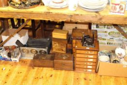 Nest of drawers, Victorian boxes, cameras and accessories, various china,