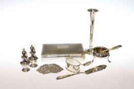 Georgian silver caddy spoon, silver cigarette box, silver napkin ring, Georgian silver salt,