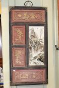 Chinese porcelain wall plaque in wood frame